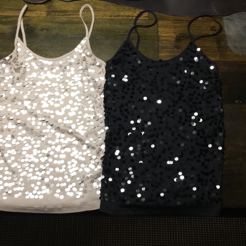 Two Old navy sequine tank tops S Black and Tan